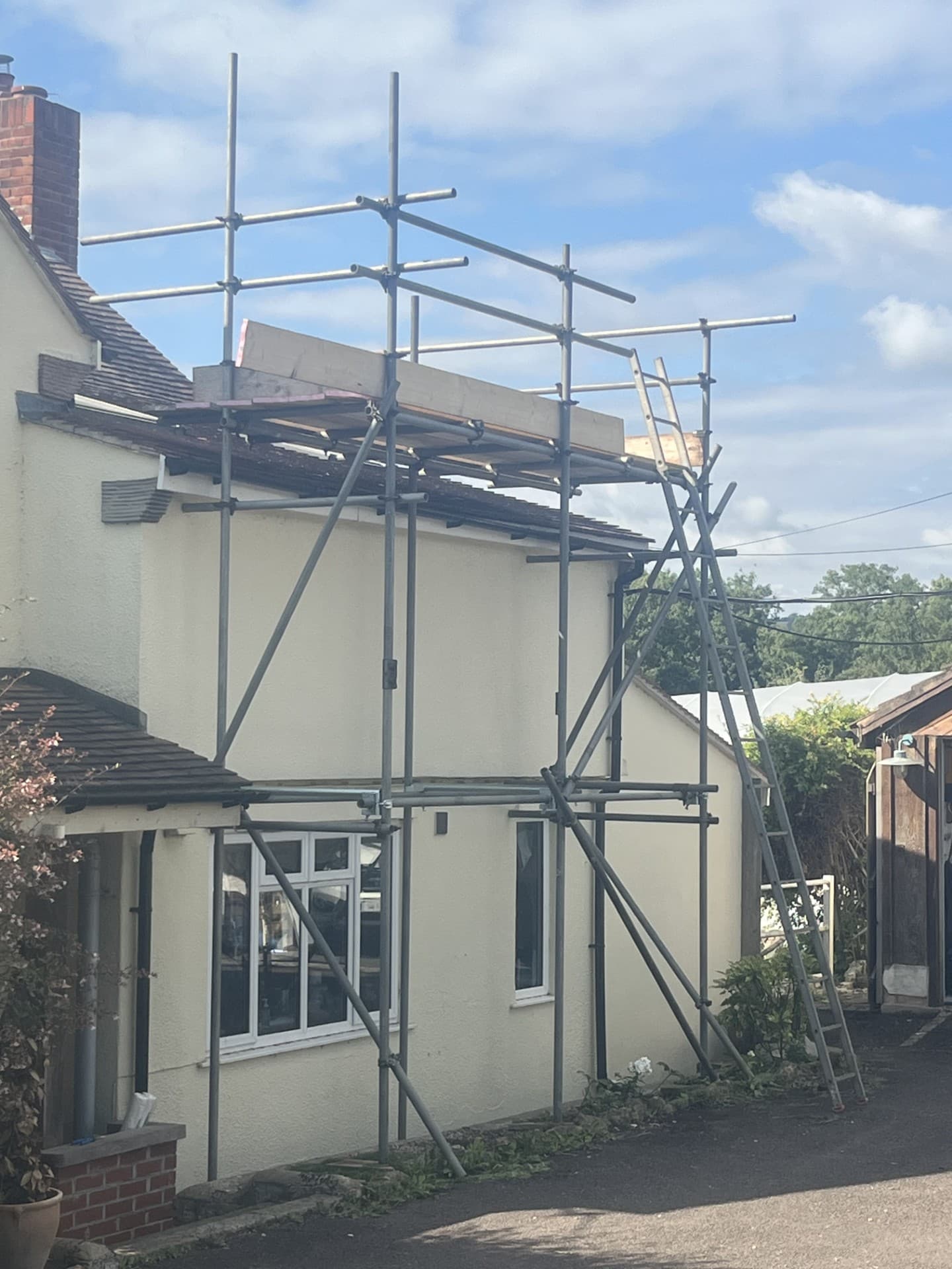 Scaffolding installed for commercial roof access